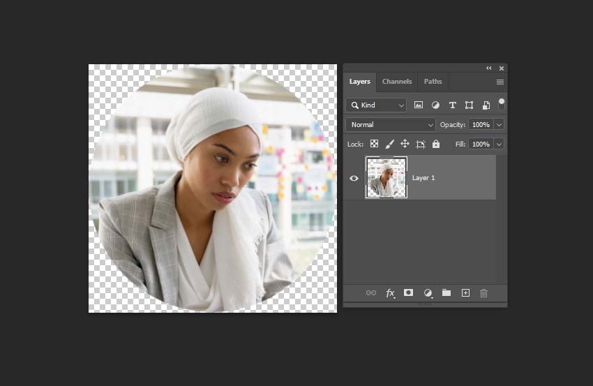 cutting the circle shape in Photoshop
